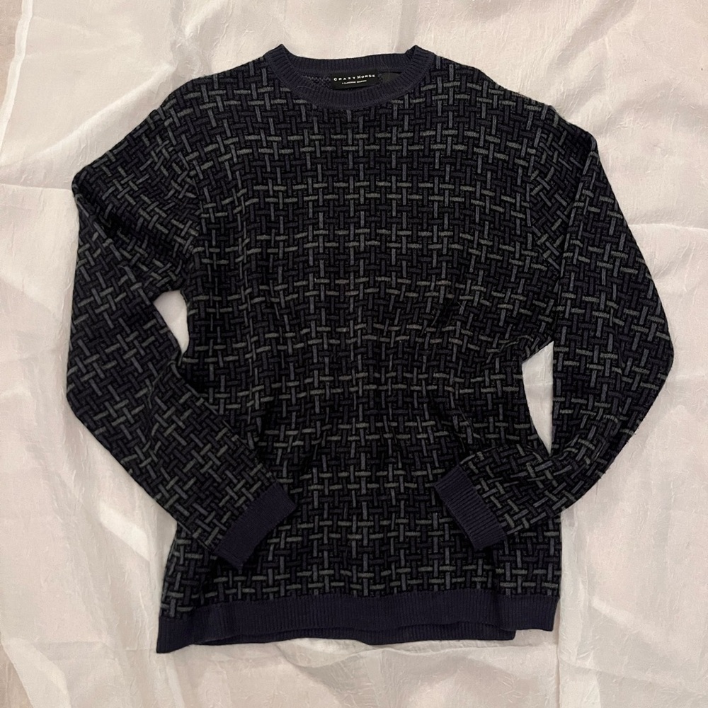 Blue Wool Blend Crewneck Sweater